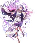  1girl aura bangs book breasts cape chachie circlet clenched_teeth dark_aura dress fire_emblem fire_emblem:_genealogy_of_the_holy_war fire_emblem_heroes full_body glowing hair_ornament highres holding holding_book jewelry julia_(fire_emblem) long_dress long_hair long_sleeves looking_away medium_breasts official_art one_eye_closed open_book open_toe_shoes parted_lips purple_cape purple_eyes purple_hair red_eyes sandals see-through shiny shiny_hair solo teeth torn_clothes torn_dress transparent_background wide_sleeves 