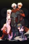  2boys 4girls archer armor armored_boots bangs bare_shoulders black_armor black_hair black_pants blush boots breastplate breasts brown_eyes capelet chloe_von_einzbern cis05 crossed_arms dark_skin dark_skinned_male emiya_kiritsugu emiya_kiritsugu_(assassin) fate/grand_order fate/kaleid_liner_prisma_illya fate/stay_night fate/zero fate_(series) feathers gloves grin hair_feathers half_updo illyasviel_von_einzbern irisviel_von_einzbern japanese_clothes kimono kneeling long_hair low_twintails mask miyu_edelfelt multiple_boys multiple_girls ninja one_eye_closed open_mouth pants pink_hair prisma_illya red_capelet red_eyes red_kimono sash scarf sidelocks sitting small_breasts smile spiked_hair thighhighs twintails waist_cape white_hair yellow_eyes 