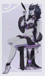  2020 anthro black_hair breasts cleavage clothed clothing demon female grey_body grey_skin hair hi_res horn kitty_silence midriff navel solo 