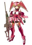  1girl black_gloves blonde_hair clenched_hand frame_arms frame_arms_girl gloves green_eyes gun highres lapierre mecha mechanical_wings metal_boots personification rifle robo_misucha short_hair sniper_rifle weapon wings 