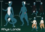  2019 absurd_res anthro blue_body blue_fur claws clothed clothing digital_drawing_(artwork) digital_media_(artwork) dragon english_text eyewear fur furred_dragon glasses handkerchief hi_res male mammal model_sheet nude outfits pheonixbat rhys rhys_londe simple_background solo standing suit sweater text topwear 