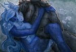  2020 anthro black_body blue_body carrying_partner cuddling dragon dreit duo female female_(lore) hair horn intimate long_hair male male/female male_(lore) marine merfolk painting_(artwork) romantic_ambiance romantic_couple samantha-dragon samantha_(samantha-dragon) smile tender traditional_media_(artwork) underwater water watercolor_(artwork) 