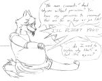  abdominal_bulge amaroq anthro canid canine canis clothed clothing dialogue english_text male male_pred mammal monochrome no_evil solo taniciusthefox text vore wolf 