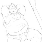  1:1 2020 anthro belly bulge clothing gouryou kemono lying male mammal moobs nameko_no_neko nipples overweight overweight_male shirt solo suid suina sus_(pig) tokyo_afterschool_summoners topwear underwear video_games wild_boar 