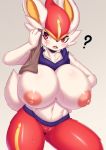  ? anthro big_breasts blush bodily_fluids breasts cinderace curvy_figure female genitals hi_res huge_breasts navel nintendo nipples nude open_mouth pok&eacute;mon pok&eacute;mon_(species) pussy red_eyes solo sweat tailzkim video_games voluptuous 