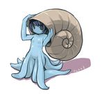  black_eyes blue_skin bob_cut breasts full_body gen_1_pokemon looking_at_viewer masha monster_girl no_nipples omanyte personification pokemon purple_hair shell short_hair simple_background small_breasts solo tentacles white_background 