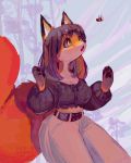  ambiguous_gender anthro arthropod bee canid canine clothed clothing daria_arbuz digital_media_(artwork) female fluffy fluffy_tail fox fur hair handpaw hymenopteran insect mammal open_mouth paws signature simple_background solo standing teeth 