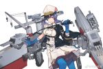  1girl bare_shoulders blue_gloves blue_legwear blue_oath breasts buttons character_request crane_(machine) double-breasted dress gloves grin hat highres holding large_breasts looking_at_viewer machinery medium_hair official_art pantyhose peaked_cap purple_eyes purple_hair rainli riding_crop san_francisco_(blue_oath) simple_background sleeveless sleeveless_dress smile solo turret white_background white_dress white_headwear 