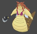  3d_(artwork) animal_humanoid anthro boa_marigold breasts brown_body cape clothing cobra digital_media_(artwork) elapid_(snake) female grey_background hair humanoid king_cobra lamia long_hair melee_weapon one_piece orange_hair polearm reptile scalie scalie_humanoid serpentine simple_background snake solo spots tongue tongue_out unknown_artist weapon 
