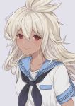  akina_(akn_646) bangs eyebrows eyebrows_visible_through_hair granblue_fantasy hair_between_eyes long_hair looking_at_viewer neckerchief red_eyes school_uniform serafuku smile white_hair zooey_(granblue_fantasy) 