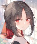  1girl ayuanlv black_hair closed_mouth dated eyebrows_visible_through_hair hair_ribbon kaguya-sama_wa_kokurasetai_~tensai-tachi_no_renai_zunousen~ light_smile looking_at_viewer petals red_eyes red_ribbon ribbon shinomiya_kaguya short_hair solo upper_body 