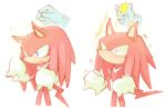  2013 anthro clothing disembodied_hand duo ears_up echidna fur gloves handwear knuckles_the_echidna male mammal monotreme purple_eyes red_body red_fur simple_background snapping_fingers solo_focus sonic_the_hedgehog_(series) standing sujinee surprise white_background 