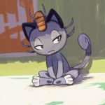  2019 alolan_meowth ambiguous_gender barefoot edtropolis half-closed_eyes hi_res narrowed_eyes nintendo pok&eacute;mon pok&eacute;mon_(species) regional_form_(pok&eacute;mon) sitting solo video_games 