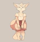  2020 absurd_res anthro barefoot breasts canid canine cheek_tuft clothed clothing facial_tuft female fox fully_clothed fur head_tuft hi_res mammal neck_tuft shirt simple_background smile solo standing topwear tuft zhan 