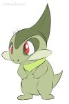  ambiguous_gender axew feral green_body green_markings markings nintendo pok&eacute;mon pok&eacute;mon_(species) red_eyes rimedown signature simple_background solo video_games white_background 
