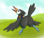  ambiguous_gender avian big_butt bird butt butt_focus feral grass hi_res kakithefox looking_back nintendo outside pok&eacute;mon pok&eacute;mon_(species) presenting presenting_hindquarters raised_tail scarf simple_background smile solo talons thick_thighs trumbeak video_games wings 