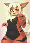  anthro arcanine black_body black_fur black_stripes blonde_hair blush breasts brown_eyes canid canine embarrassed featureless_breasts female fur hair hi_res kemono mammal multicolored_body multicolored_fur nintendo nude open_mouth orange_body orange_fur pok&eacute;mon pok&eacute;mon_(species) shiitakemeshi short_hair slightly_chubby solo stripes video_games 