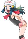  1girl armpits ass beanie blue_eyes blue_hair breasts hainchu hair_ornament hat highres hikari_(pokemon) long_hair looking_at_viewer open_mouth pokemon pokemon_(game) pokemon_dppt simple_background skirt smile solo undressing white_background 