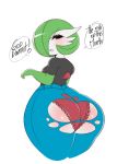  big_butt blush breasts butt butt_focus clothing dialogue english_text female gardevoir hi_res huge_butt huge_hips humanoid looking_at_viewer looking_back nintendo not_furry pok&eacute;mon pok&eacute;mon_(species) saltyxodium simple_background solo text thick_thighs torn_clothing underwear video_games white_background 