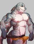  anthro clothed clothing digital_drawing_(artwork) digital_media_(artwork) erection fish hi_res humanoid jockstrap knuxlight looking_at_viewer male marine muscular muscular_male nipples scar shark solo topless underwear 