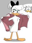  2020 absurd_res accessory anatid anseriform anthro avian bird breasts clothing coat daisy_duck disney donald_duck duck ducktales_(2017) eyeshadow feathers featureless_breasts featureless_crotch female flashing hair_accessory hair_bow hair_ribbon hi_res justsomepainter11 makeup male membrane_(anatomy) nude ribbons simple_background speech_bubble surprise topwear trenchcoat webbed_feet white_background white_body white_feathers 