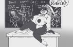  anthro areola avian beak big_breasts bird bodily_fluids bow_tie breasts chalkboard classroom cleavage clothed clothing cum digital_media_(artwork) english_text erection errection eyewear female frosti_loxxxe furniture genital_fluids genitals hi_res huge_breasts implants looking_at_viewer male male/female marika_(teer) nekkie_niceburgs nipple_piercing nipples non-mammal_breasts nude penguin penis piercing school solo teer text 