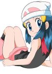  1girl beanie blue_eyes blue_hair boots commentary hainchu hair_ornament hat highres hikari_(pokemon) long_hair looking_at_viewer panties pink_footwear pokemon pokemon_(anime) pokemon_dppt_(anime) simple_background skirt smile solo underwear white_background white_panties 