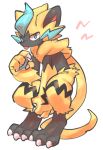  absurd_res ambiguous_gender anthro black_body black_markings blue_eyes blue_markings chest_tuft claws digitigrade fur hi_res legendary_pok&eacute;mon looking_at_viewer markings mosa_(pixiv) neck_tuft nintendo pok&eacute;mon pok&eacute;mon_(species) solo tongue tongue_out tuft video_games yellow_body yellow_fur zeraora 