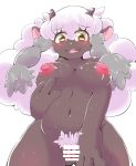  2019 anthro breasts censored female genitals hand_on_breast horn looking_at_viewer low-angle_view mondoro navel nintendo nipples nude open_mouth pok&eacute;mon pok&eacute;mon_(species) pubes pussy smile solo video_games wooloo 