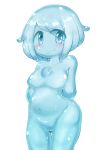  2016 blue_body blue_eyes blush breasts genitals goo_creature goo_humanoid hi_res humanoid looking_at_viewer mondoro navel nude pussy simple_background smile solo white_background 