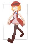  1girl black_legwear blonde_hair blue_eyes closed_mouth dress hat looking_at_viewer nyonn24 pokemon pokemon_(game) pokemon_xy serena_(pokemon) short_hair simple_background skirt sleeveless smile solo thighhighs white_background 