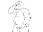  2015 4:3 anthro belly canid canine canis domestic_dog eyewear glasses humanoid_hands kemono male mammal monochrome moobs navel nipples oogamikennta overweight overweight_male simple_background solo sumo white_background 
