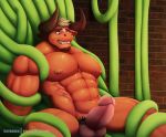  abs anthro biceps biped bovid bovine cattle darius_(kemo_coliseum) facial_hair fur goatee hair hi_res horn kemo_coliseum male mammal muscular muscular_male nipples open_mouth pecs primodrago red_body red_fur solo tentacles 