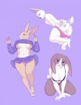  anthro bra breasts camel_toe cleavage clothed clothing domestic_rabbit exposed_breasts eyes_closed female fingering fingering_self group hi_res lagomorph leporid looking_at_viewer looking_pleasured mammal masturbation oryctolagus panties panties_down partially_clothed purple_background rabbit salvation simple_background sweater topwear underwear vaginal vaginal_fingering vaginal_masturbation 