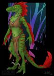  anthro clothing dinosaur dromaeosaurid female hi_res indiwolf loincloth reptile scalie solo stripes theropod tribal uthalla velociraptor 