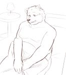  2013 anthro belly humanoid_hands kemono kumamikan male mammal moobs nipples overweight overweight_male pillow sitting solo ursid 