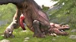  3d_(artwork) anjanath barlu brute_wyvern capcom claws digital_media_(artwork) dinosaur erection feral genitals grass hi_res looking_at_viewer male monster_hunter penile penis presenting presenting_penis reptile rock scales scalie solo source_filmmaker teeth tree video_games 