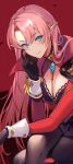  1girl azur_lane bangs black_gloves blue_eyes blush bra breasts cleavage commentary_request duke_of_york_(azur_lane) epaulettes eyebrows_visible_through_hair gloves hair_between_eyes highres jewelry kakage large_breasts long_hair looking_at_viewer pink_hair pointy_ears smile solo underwear 