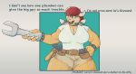  2019 4_fingers anthro belt big_breasts breasts cleavage clothed clothing dialogue english_text female fingers hair hammer hi_res horn koopa mario_bros muscular muscular_female nintendo open_mouth red_hair scalie sharkrags simple_background text thick_thighs tool_belt tools video_games wide_hips wrench 