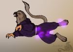  avian bottomwear bulge_fondling bulge_grab clothed clothing feral ghost_hands gryphon hi_res hoodie looking_pleasured male massage mythological_avian mythology pants paws purple_clothing solo topwear zirius 