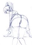  arsenal ass bent_over darker_than_black from_behind kneeling looking_back monochrome panties sketch solo thighhighs thighs underwear yin 