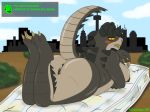  anthro anus areola big_breasts big_butt breasts butt city deathclaw djcoyoteguy fallout female horn mattress monster nipples outside overweight overweight_female puffy_nipples pussy scalie slightly_chubby solo video_games 
