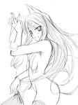  breasts greyscale holo long_hair monochrome nude ribi sketch solo spice_and_wolf 