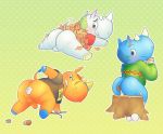  animal_crossing anthro backsack balls bottomless butt chibi clothed clothing embarrassed erection fungus genitals group horn hornsby_(animal_crossing) male mammal marcelstays mushroom nintendo penis rhinocerotoid sitting spike_(animal_crossing) stump tank_(animal_crossing) video_games 