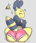  anthro arthropod bee big_butt bottomwear butt clothing fan_character female hi_res huge_butt hymenopteran insect jiggle laugh looking_back shorts simple_background solo traashmann yoga_pants 