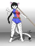  3:4 anthro beckoning black_nose bo_staff breasts clothed clothing felid female fur gesture hair hi_res long_hair mammal pantherine sailoranna snow_leopard solo spots spotted_body spotted_fur white_body white_fur 