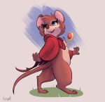  2020 anthro blue_eyes bottomless butt_pose cloak clothed clothing don_bluth female hi_res mammal mouse mrs._brisby murid murine pose rodent signature simple_background solo standing the_secret_of_nimh yurusa 