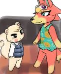  :&lt; animal_crossing anthro audie_(animal_crossing) barefoot big_tail black_eyes black_nose blonde_hair blush blush_stickers bottomless canid canine canis cheek_tuft chibi clothed clothing dipstick_tail dress_shirt duo eye_contact eyewear eyewear_on_head facial_tuft featureless_crotch female fluffy fluffy_tail fur gloves_(marking) hair head_tuft hi_res kemono kemosara larger_female leg_markings looking_at_another male mammal markings marshal_(animal_crossing) multicolored_body multicolored_fur multicolored_tail nintendo orange_body orange_fur rodent sciurid shirt short_hair size_difference sleeveless_shirt smaller_male smile socks_(marking) standing sunglasses sunglasses_on_head tan_body tan_fur teal_eyes topwear tree_squirrel tuft two_tone_body two_tone_fur vest video_games wolf yellow_body yellow_fur 