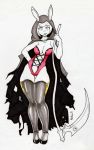  2019 animal_humanoid bone breasts camel_toe cape cleavage clothed clothing corset death_(personification) english_text eyelashes female footwear grim_reaper hair hi_res high_heels humanoid inktober krakenparty lagomorph lagomorph_humanoid leporid_humanoid lingerie looking_at_viewer mammal mammal_humanoid melee_weapon navel not_furry polearm rabbit_humanoid scythe shoes signature simple_background skull solo teeth text topwear torn_clothing traditional_media_(artwork) weapon white_background 