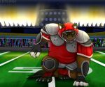  anthro armor belly bottomwear cloathing clothed clothing detailed_background digital_media_(artwork) football_(disambiguation) fur headgear helmet lupelongo male mammal muscular muscular_male night outside player red_eyes shirt shorts shoulder_pads smile solo sport stadium standing star topwear uniform 